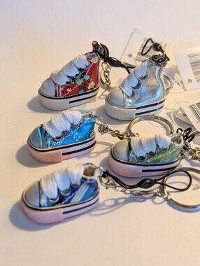 NWT 5 Miniature Multi Color Canvas High Top Sneaker Keyrings Bag Charms Keychain